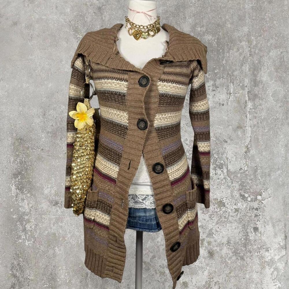 y2k brown fall fitted Elena gilbert cardigan with round buttons